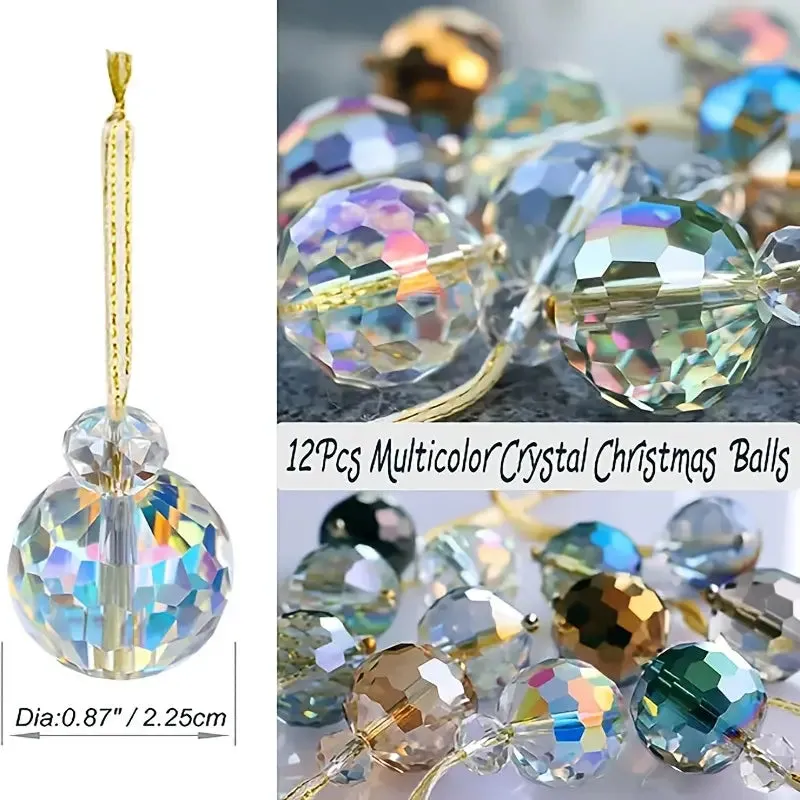 12-Pieces: Multicolor Crystal Glass Christmas Balls Ornaments