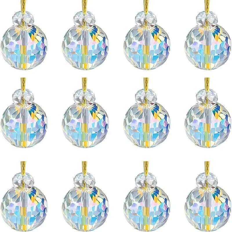 12-Pieces: Multicolor Crystal Glass Christmas Balls Ornaments