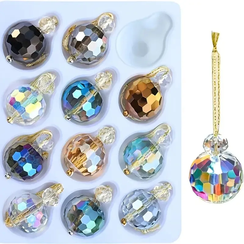 12-Pieces: Multicolor Crystal Glass Christmas Balls Ornaments