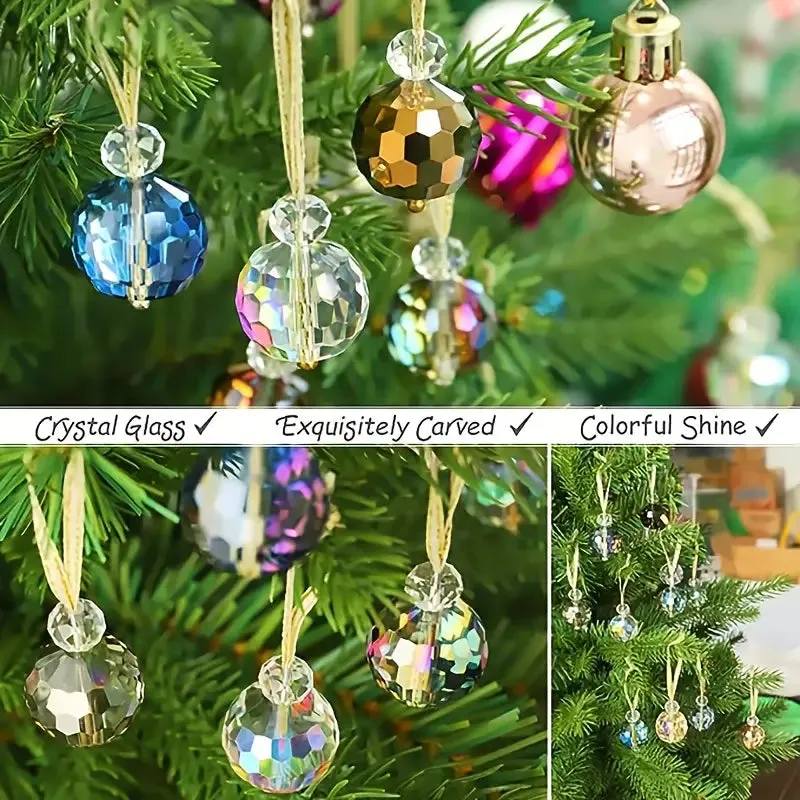 12-Pieces: Multicolor Crystal Glass Christmas Balls Ornaments