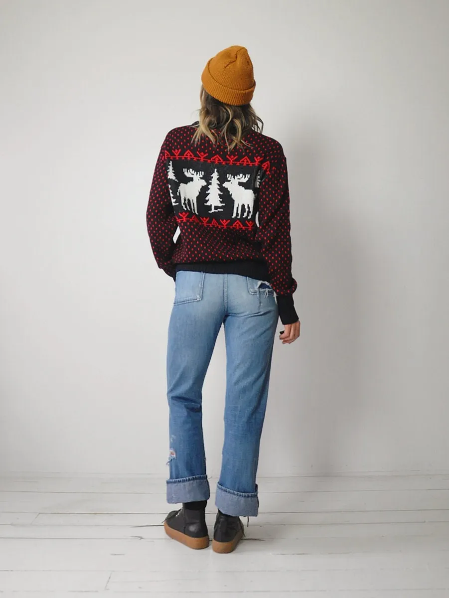 1970's Reindeer Winter Ski Sweater