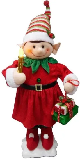 24-Inch Animated Mrs. Elf Figurine with Light-Up Candle - Festive Holiday Decor