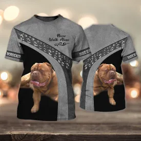 3D Dog T Shirts, Dogue De Bordeaux Never Walk Alone All Over Print T-Shirt, Gift For Pet Loves