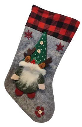 3D Red, Grey or Green Gnome Christmas Stocking