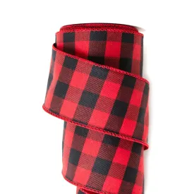 63mm x 9M Red Buffalo Plaid Wired Ribbon 6309017