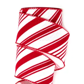 63mm x 9M Red Velvet Diagonal Stripe Wired Ribbon 6309018