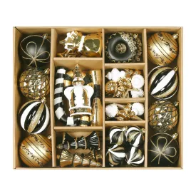 70ct Black, White and Gold Christmas Ball Ornament Set