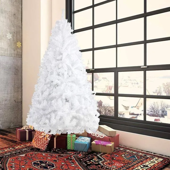 7ft High Christmas Tree 1000 Tips Decorate Pine Tree with Metal Legs White with Decorations