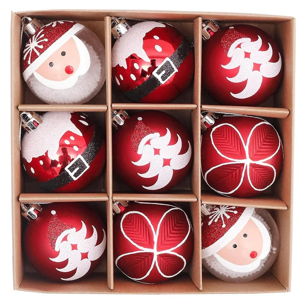 9 pcs Red Santa theme Christmas Ball Tree ornaments XMAS Decoration Set