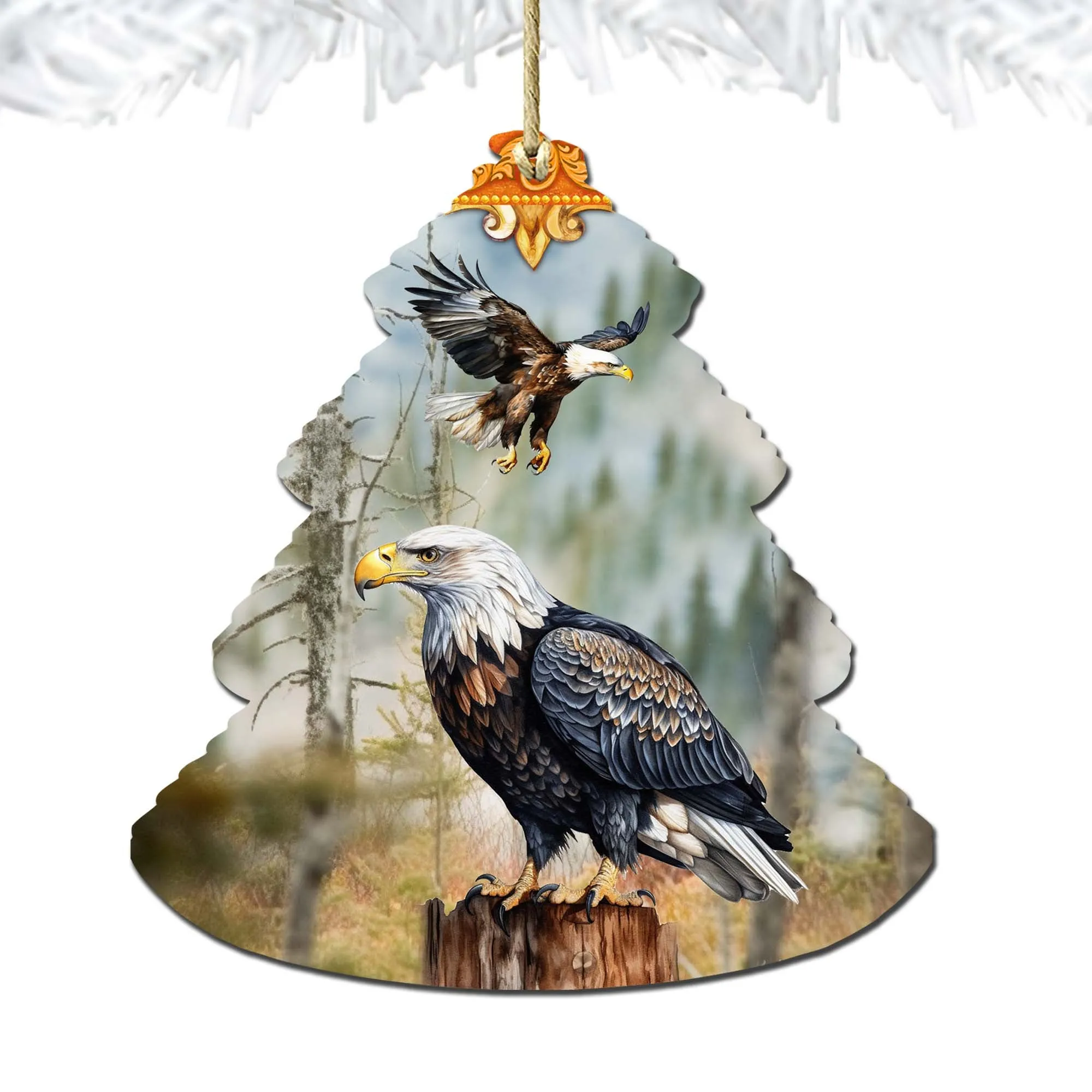 Alaskan Bald Eagles Tree Wooden Ornaments by G.Debrekht - Wildlife Holiday Décor - 870006