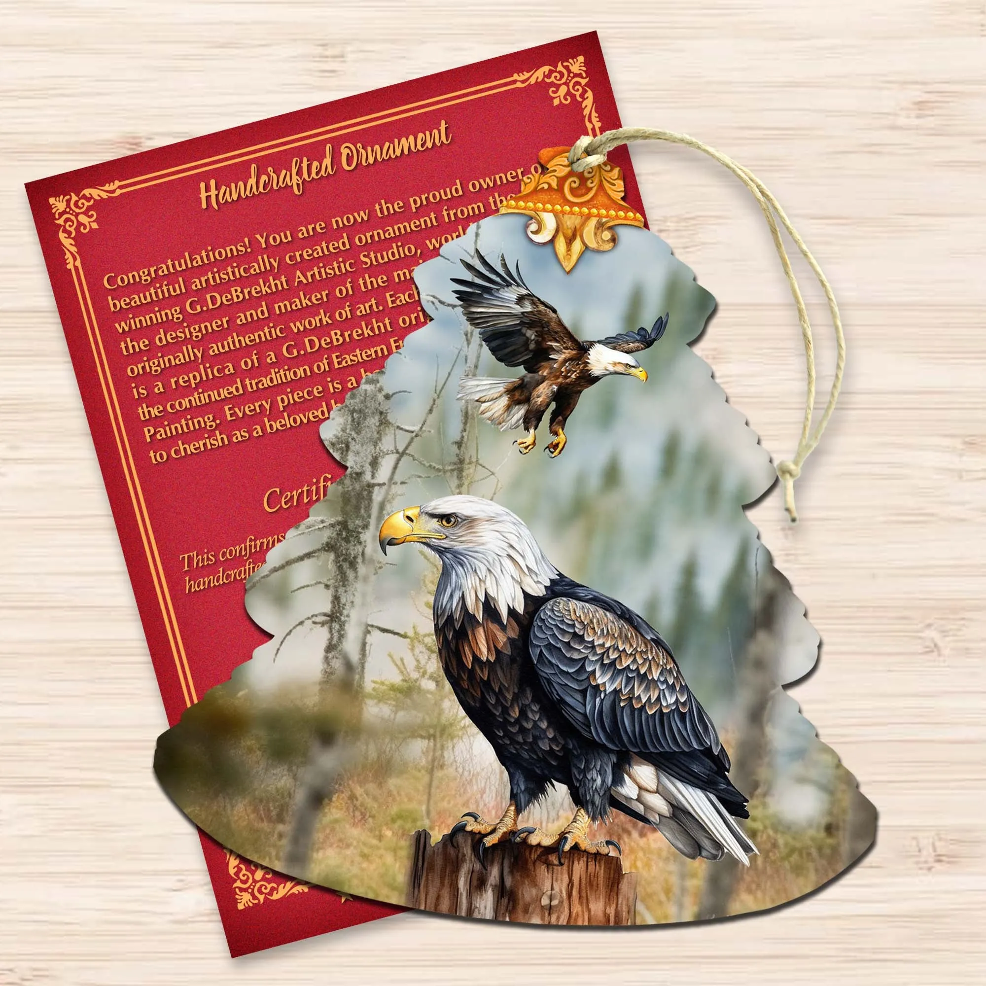 Alaskan Bald Eagles Tree Wooden Ornaments by G.Debrekht - Wildlife Holiday Décor - 870006