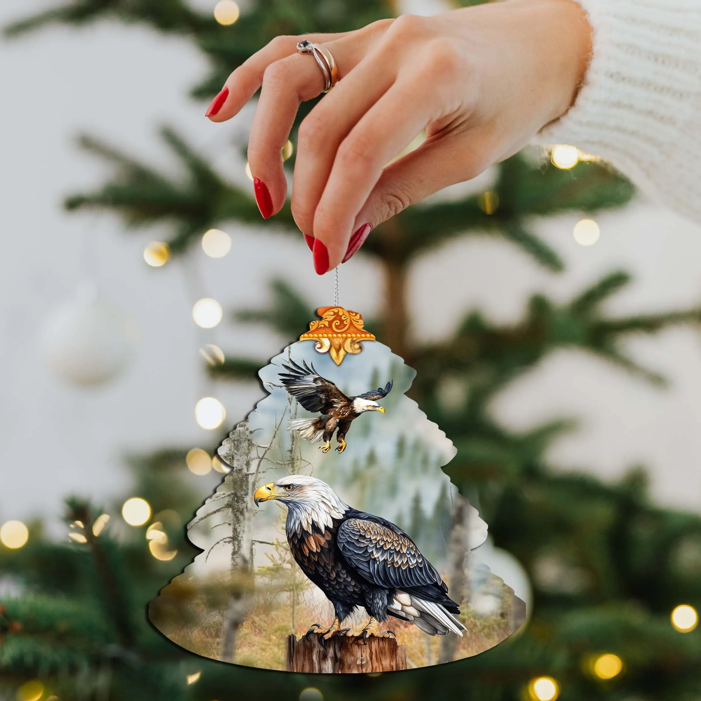 Alaskan Bald Eagles Tree Wooden Ornaments by G.Debrekht - Wildlife Holiday Décor - 870006