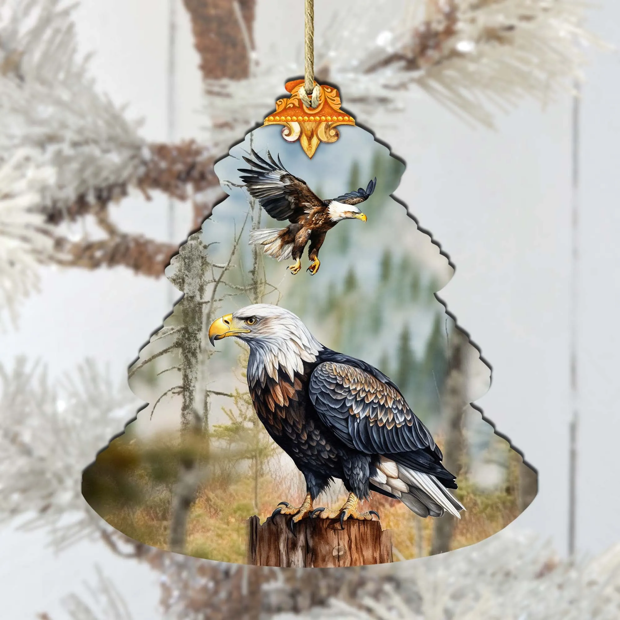 Alaskan Bald Eagles Tree Wooden Ornaments by G.Debrekht - Wildlife Holiday Décor - 870006