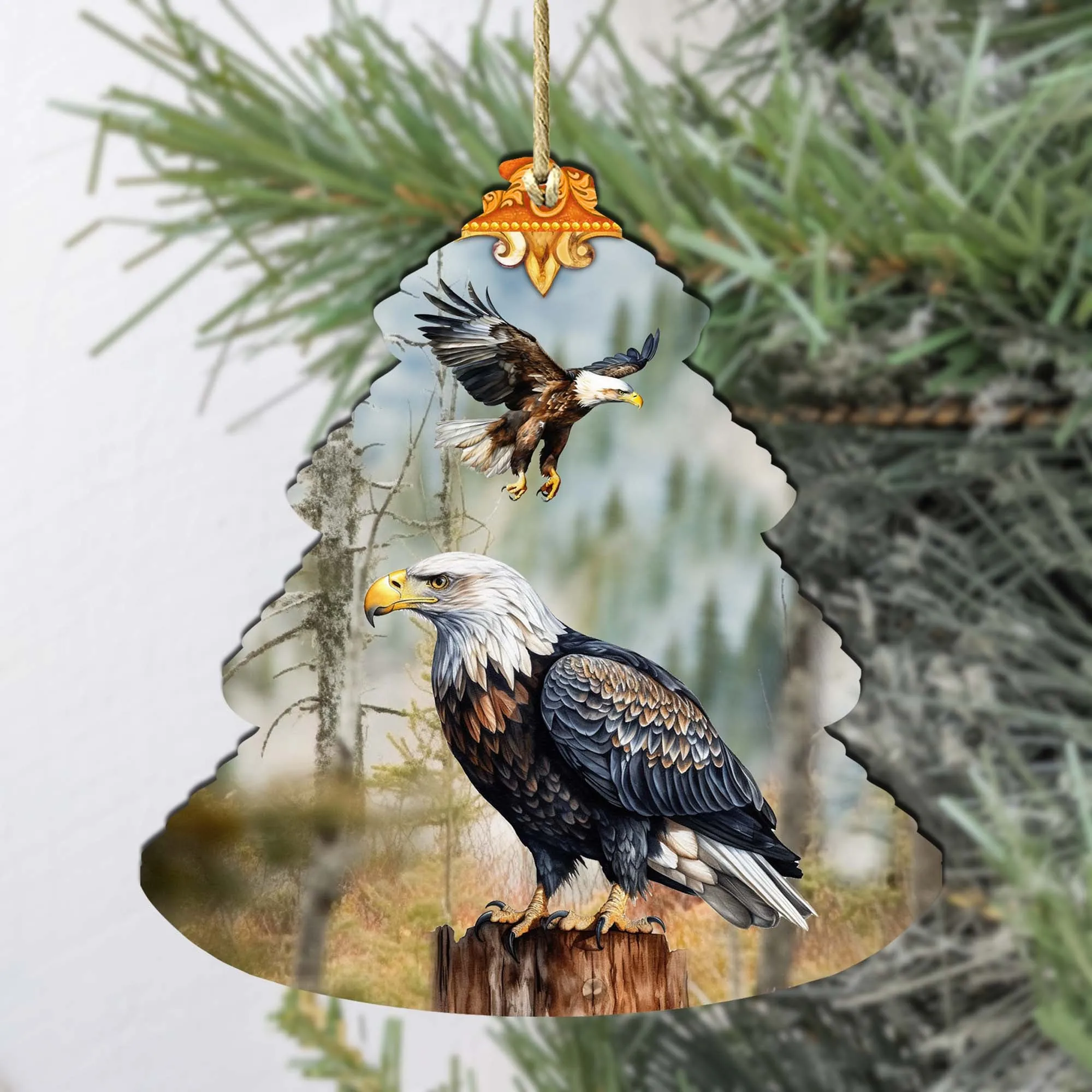 Alaskan Bald Eagles Tree Wooden Ornaments by G.Debrekht - Wildlife Holiday Décor - 870006