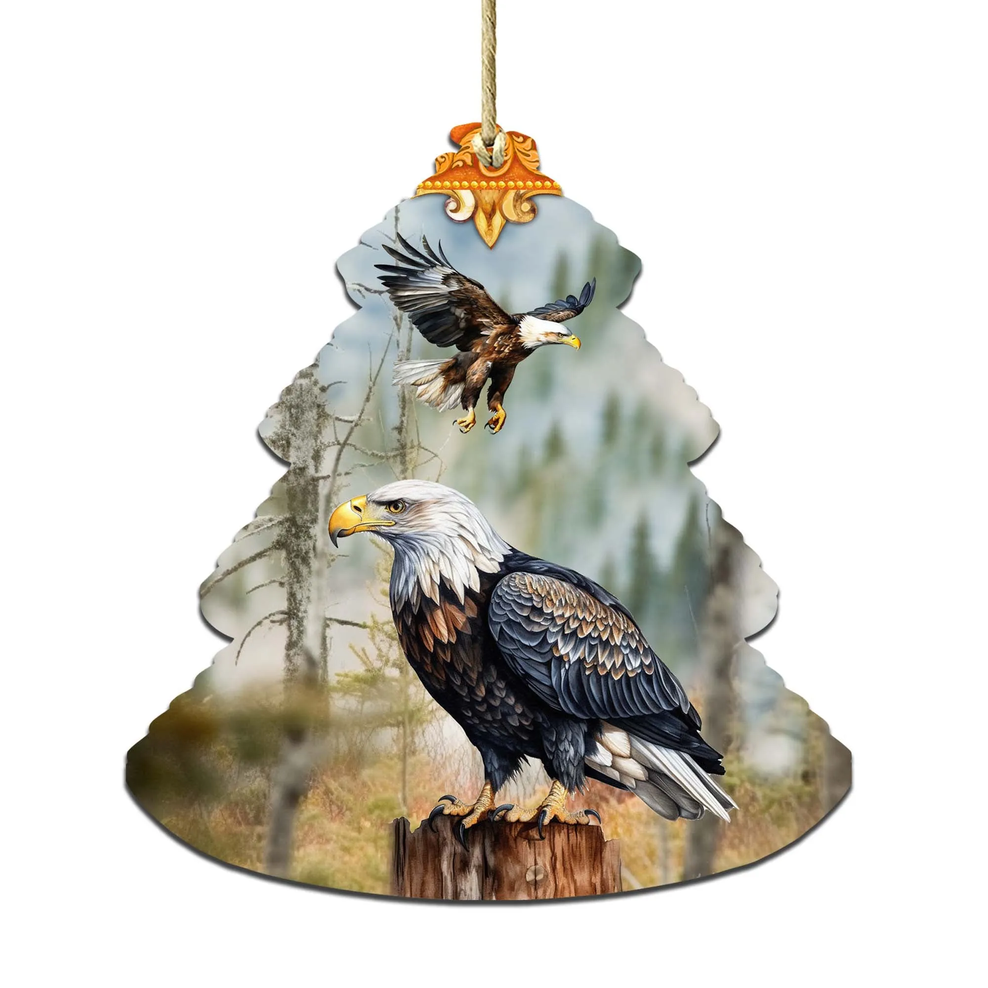 Alaskan Bald Eagles Tree Wooden Ornaments by G.Debrekht - Wildlife Holiday Décor - 870006