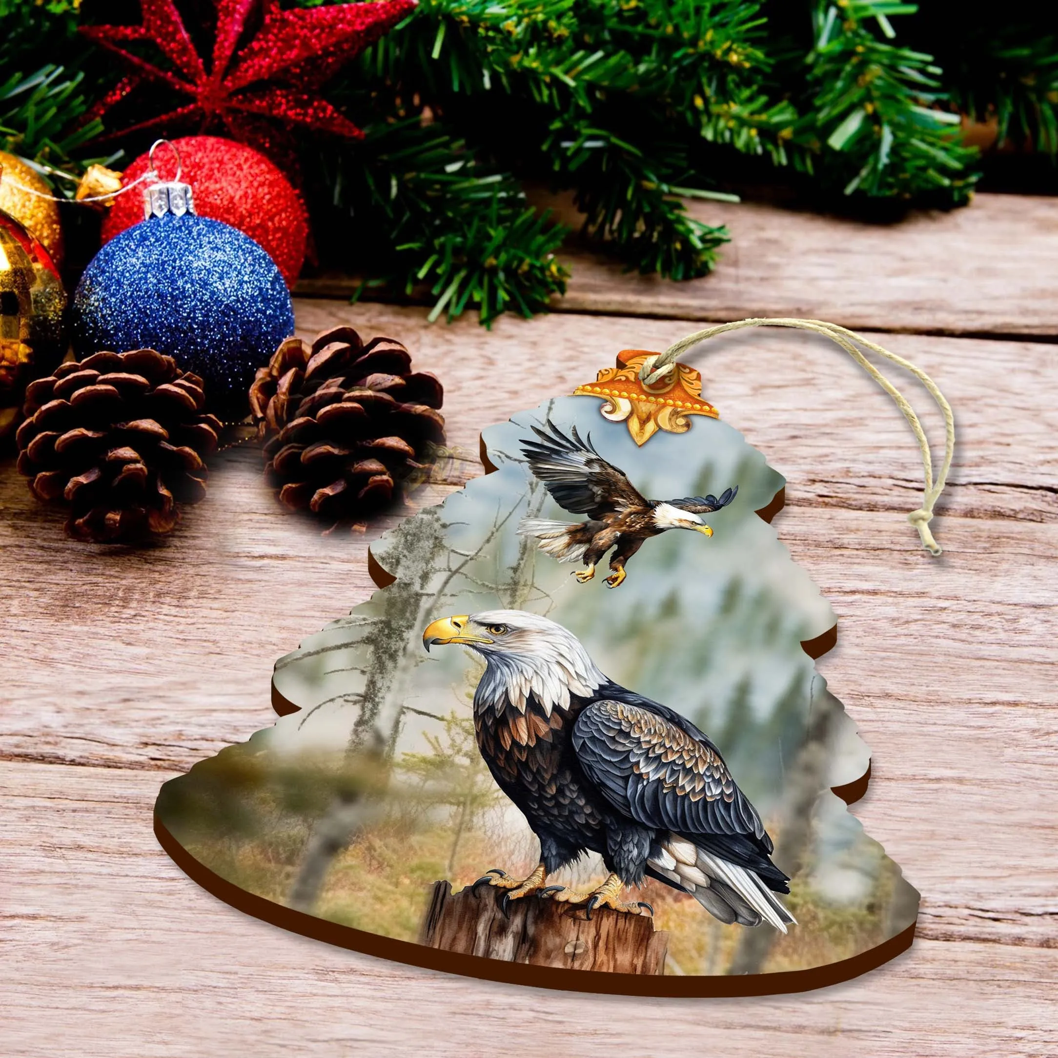 Alaskan Bald Eagles Tree Wooden Ornaments by G.Debrekht - Wildlife Holiday Décor - 870006