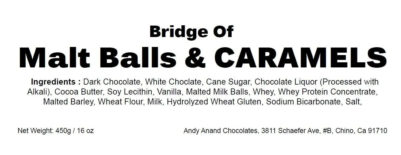 Andy Anand Chocolate Amazing Bridge of Malt Balls & Caramels 1 lbs - Irresistible Chocolate Bliss, Treat Them Right: Chocolate Gift Box for Any Occasion