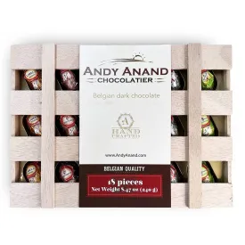 Andy Anand European Liquor Flavored Dark Chocolate Bottles, Assortment Of Premium Selection, Filled with Top-Shelf Non Alcoholic liqueur, Packed in a Wooden Gift Box - 18 Count