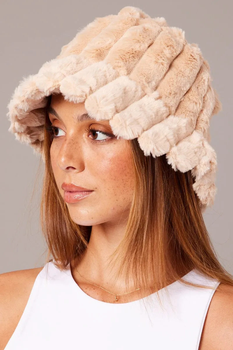 Beige Faux Fur Hat