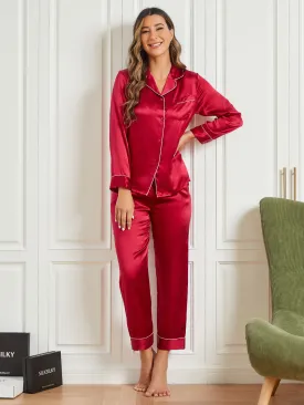 Binding Trim Long Sleeve Pure Silk Pyjamas Set