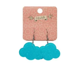 Blue Solid Cloud Glitter Resin Drop Earrings