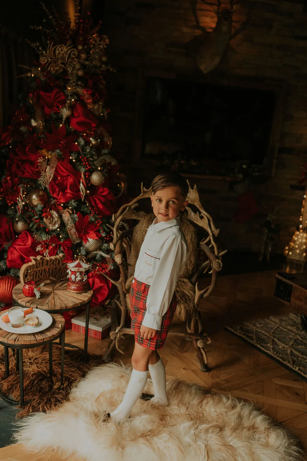 Boys Red Tartan Shirt and Short Set