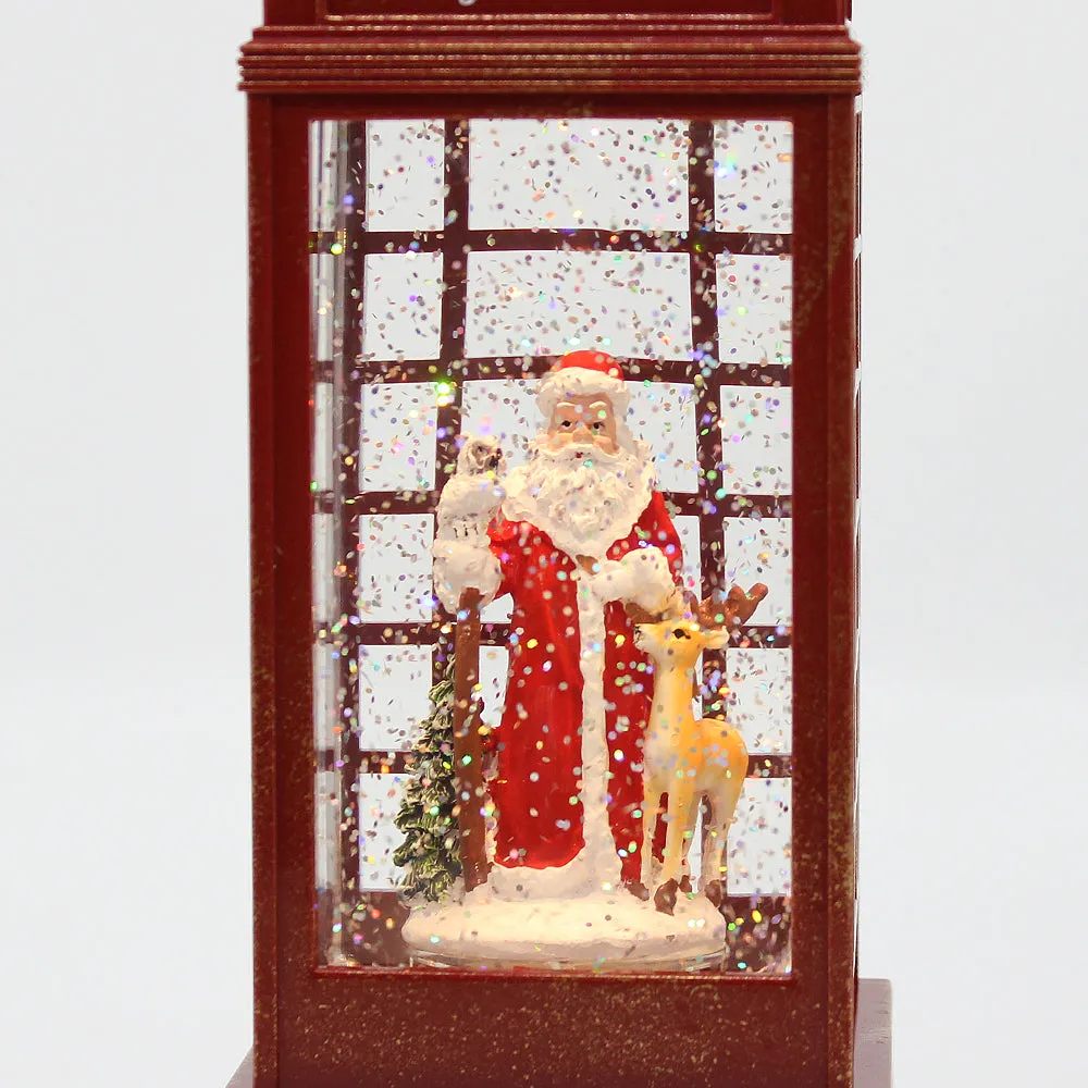 Christmas Musical Water Lantern Santa Booth with Sculpted Scene Swirling Confetti LED Light