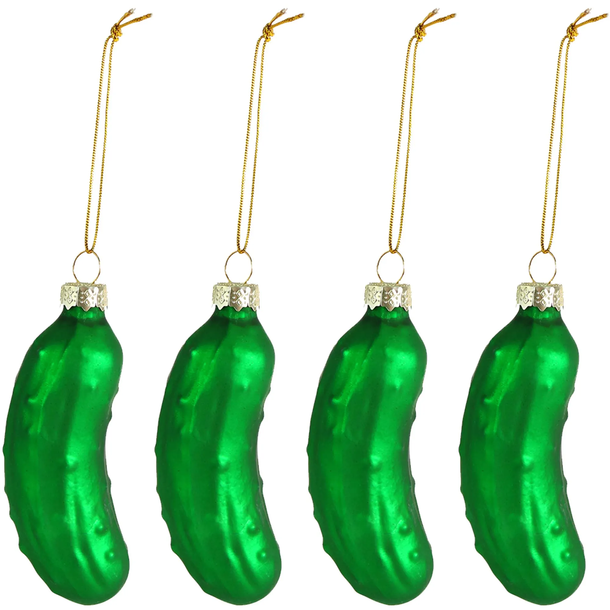 Christmas Pickle Tree Ornament - Traditional Glass Blown Green Hanging Pickle Ornaments Pack of 4