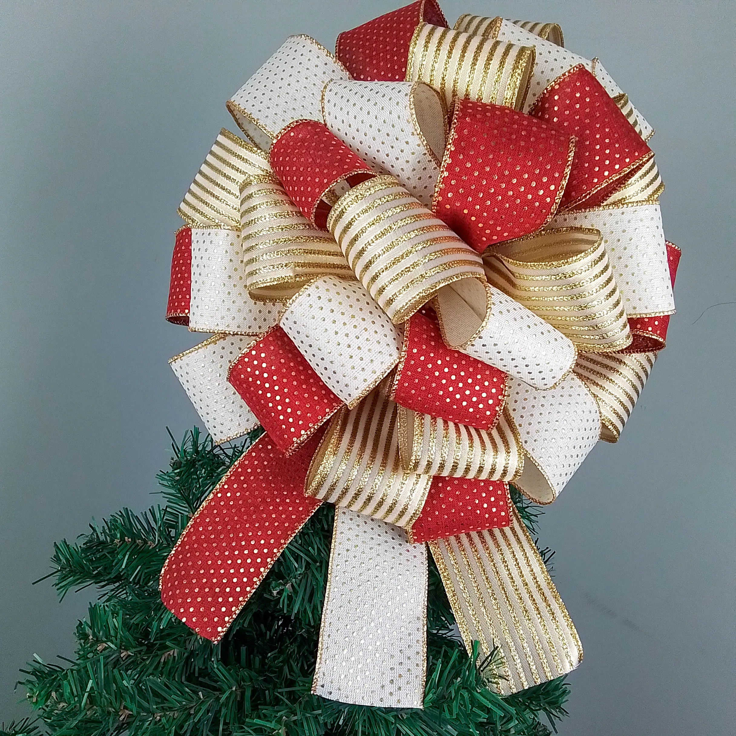 Christmas Tree Bows | Tree Topper Bows | Burgundy Ivory Gold Bow