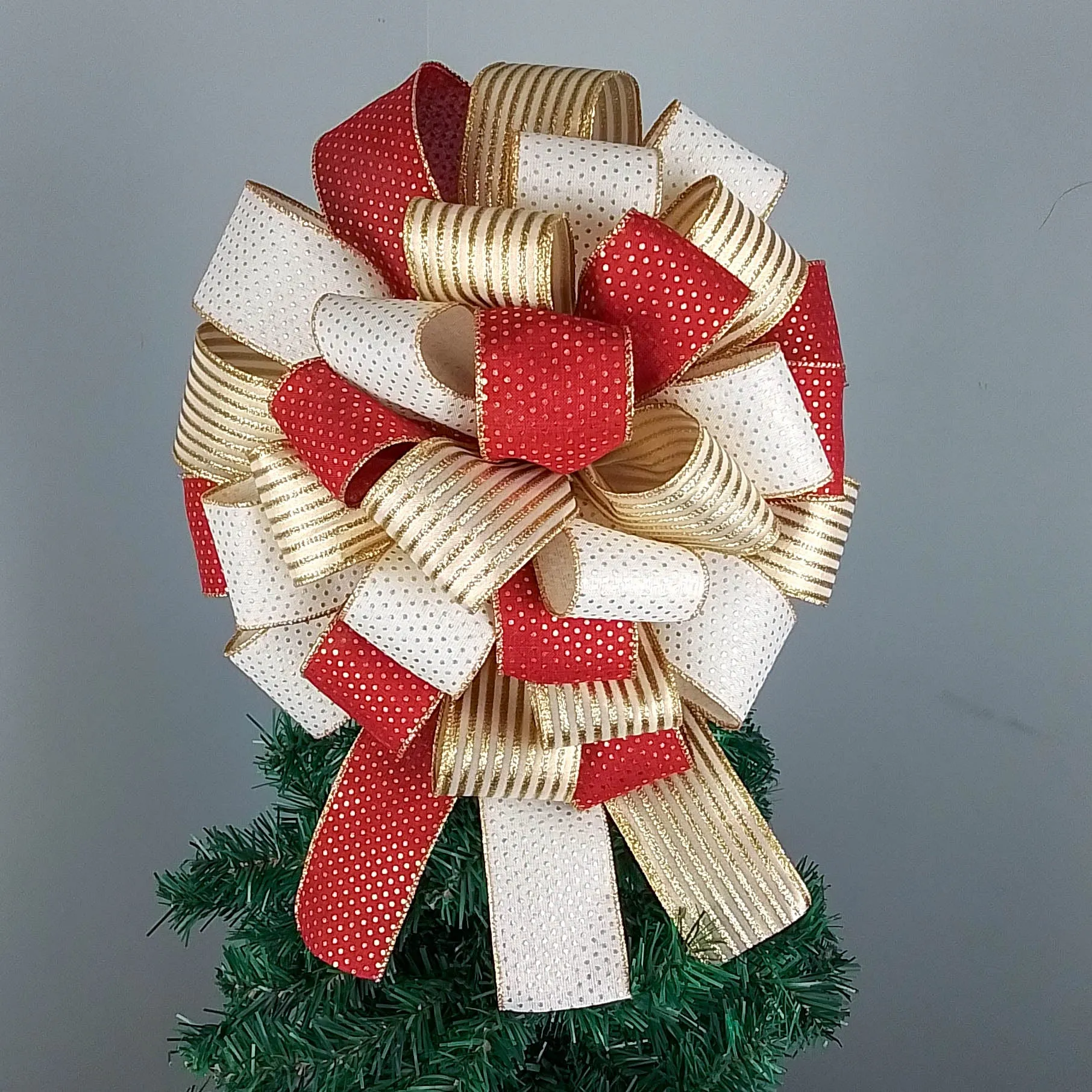 Christmas Tree Bows | Tree Topper Bows | Burgundy Ivory Gold Bow