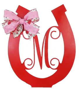 Derby Party Decor | Wooden Horseshoe Monogram Door Hanger | Red Pink White Roses