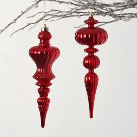 Distressed Holiday Red Large Shatterproof Finial Christmas Tree Ornament - Set of Two