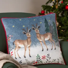 Ditsy Festive Reindeer Cushion Slate Blue