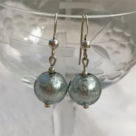 Earrings with grey Murano glass mini sphere drops on silver or gold hooks