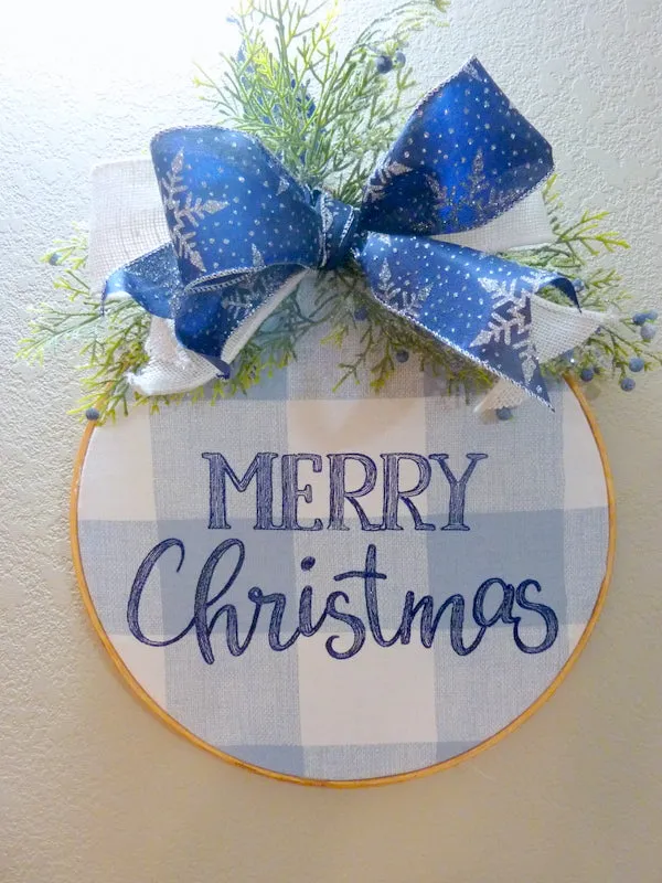 Farmhouse wreath, farmhouse decor, wood hoop Christmas sign, Buffalo Plaid wreath