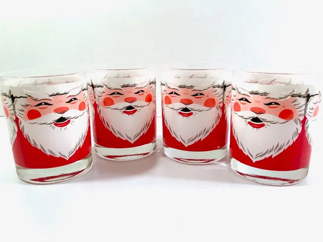 Georges Briard Signed Vintage Santa Double Old Fashion Glasses (Set of 4)