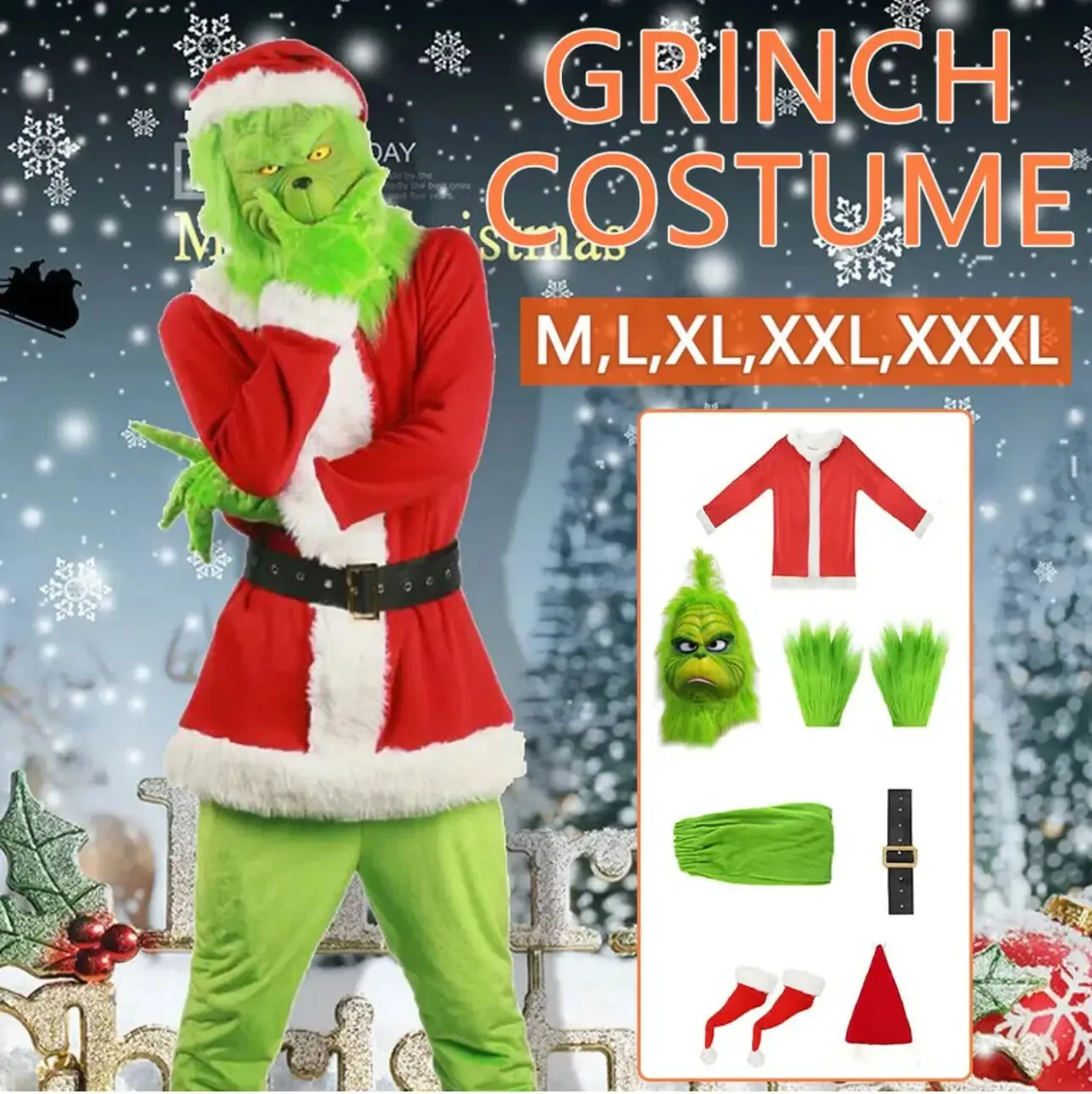 GRINCH Party Costume Grinch Suit 7 pcs