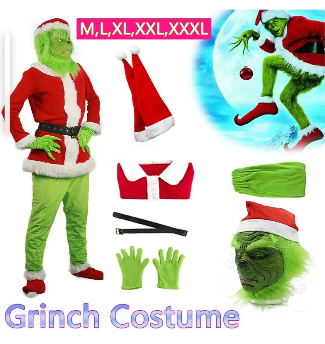 GRINCH Party Costume Grinch Suit 7 pcs