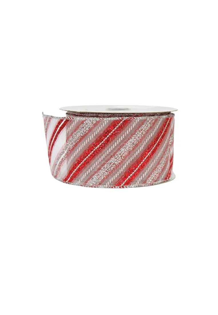 Landmark Christmas Ribbon 2.5" x 5 yards with Red Line Design - White