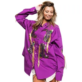 Mardi Gras Sequin Boots Embroidery Shirt