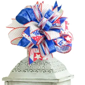 Patriotic Lantern Wreath Bow, Red White and Blue