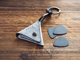 Personalized Leather Folded Guitar Pick Holder Keychain #Ghost Black