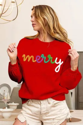 "MERRY" Metallic Letter Sweater