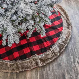 Red Buffalo Plaid Tree Skirt With Faux Fur Trim - 60"