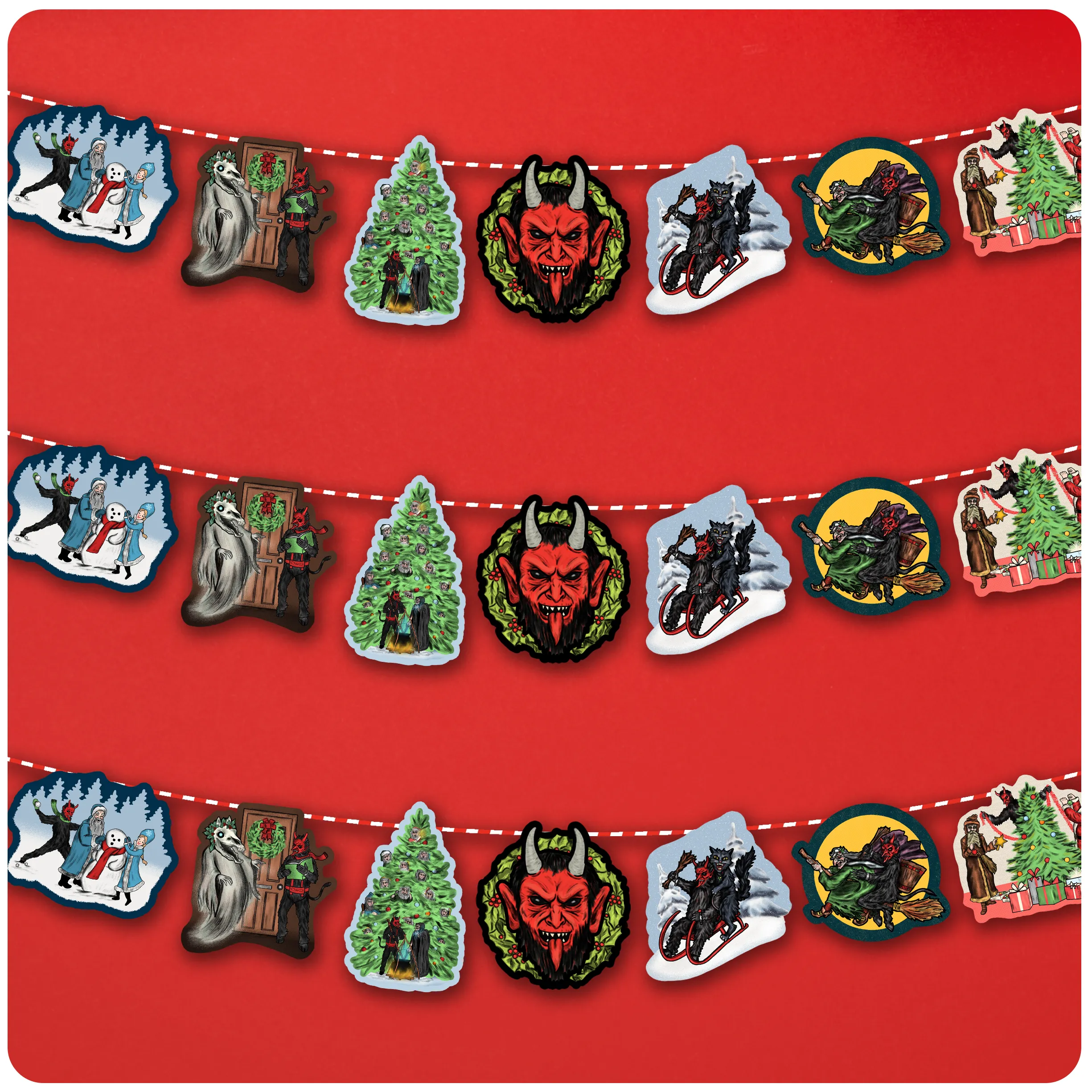 Retro Inspired Krampus & Friends Series 2 Christmas Banner