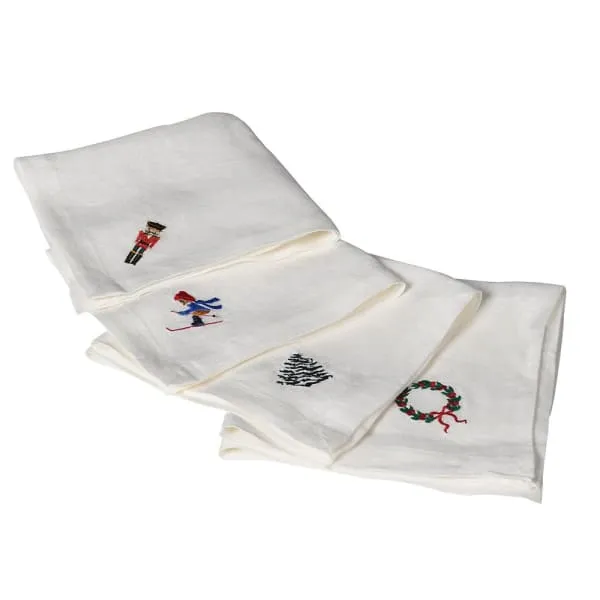 Set of Four Linen Christmas Napkins