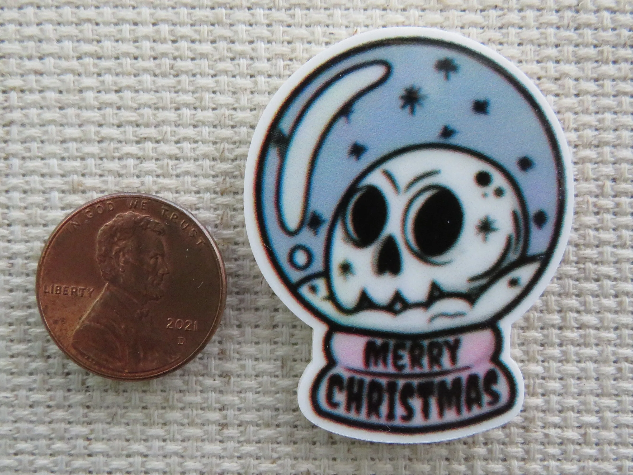 Skull Merry Christmas Snow Globe Needle Minder, Cover Minder, Magnet LAST ONE!!