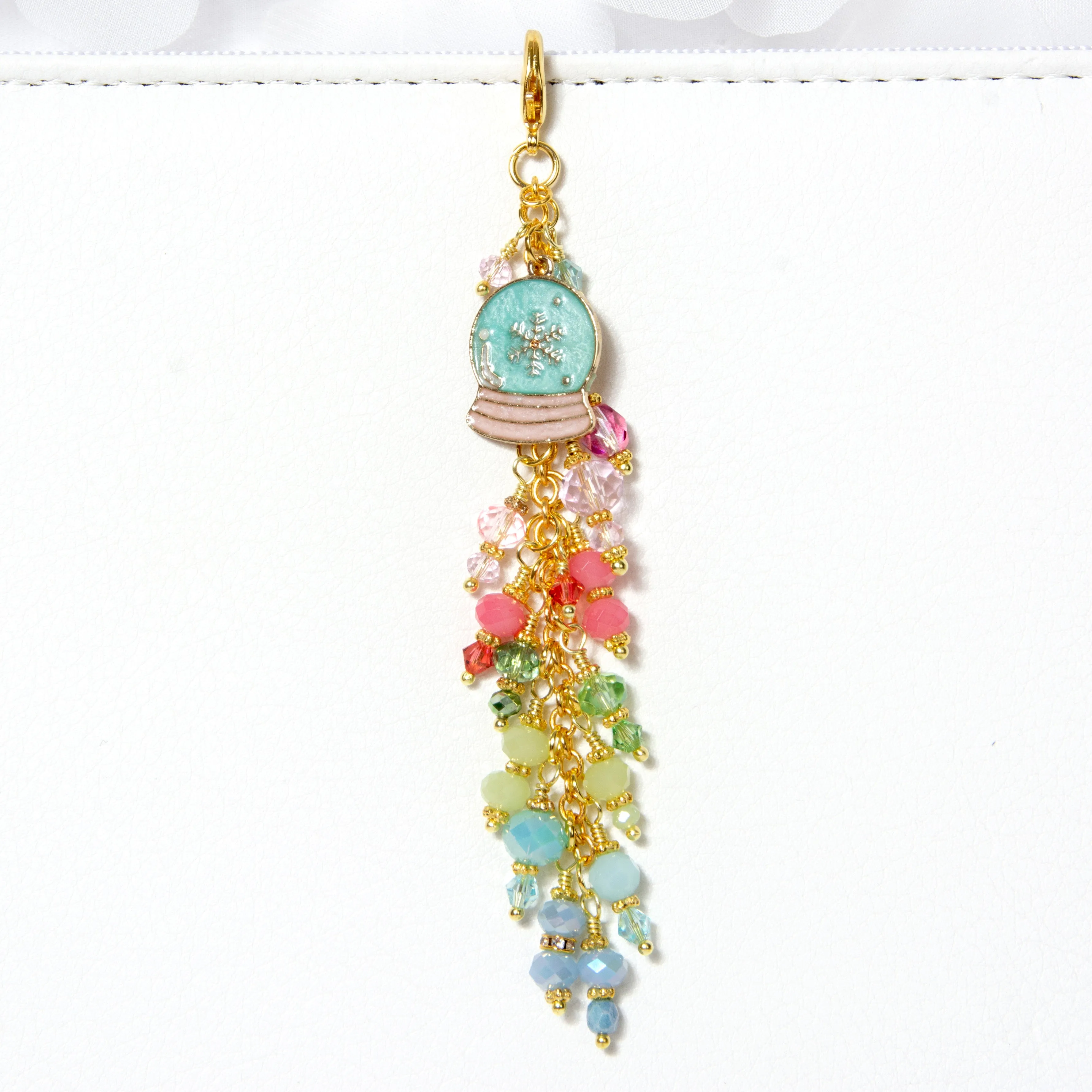 Snow Globe Planner Charm with Pink, Peach, Green, Aqua and Periwinkle Crystals