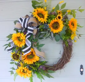 Sunflower wreaths, wreath for front door, French Country Decor