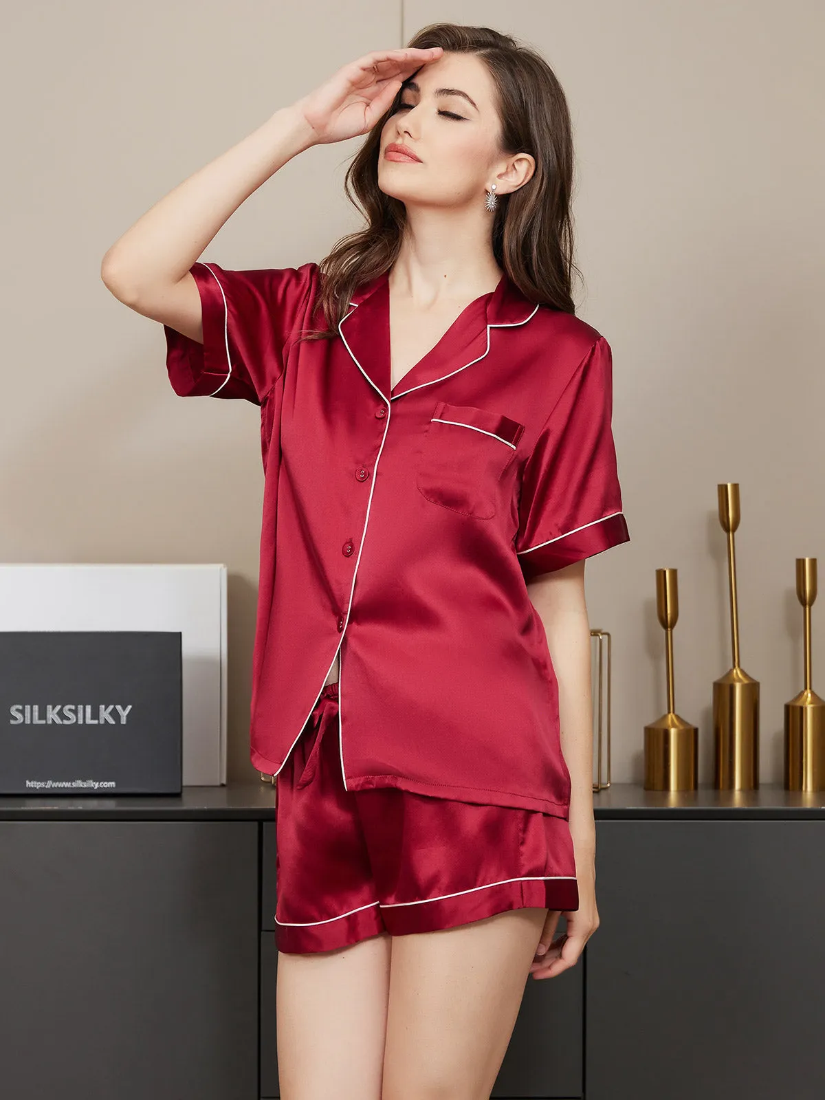 Women's 100% Mulberry Silk Short Sleeve Pyjama Set